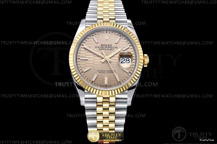 0406 RDJ0450A – DJ 36mm Jub Flt 904L YG SS P-Gold Stk VSF VS Comfortable 764